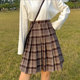 秋冬女配卫衣中裙胖MM高腰毛呢格子百褶裙学生防走光大码 半身裙冬