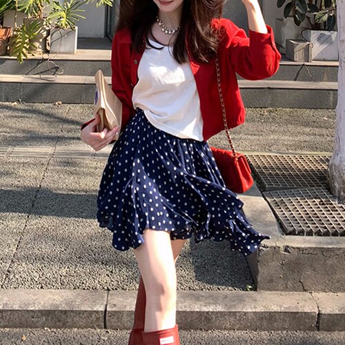 夏季碎花高腰胖m显瘦大码A字短裙