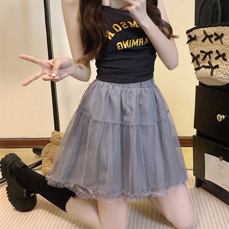 大码女装新款韩系减龄甜美网纱蓬蓬裙A型半身裙韩式高腰泡泡短裙