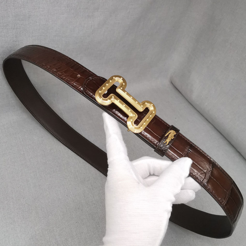 3.5cm皮带男士真皮网红平滑扣字母腰带时尚百搭商务鳄鱼皮裤带潮