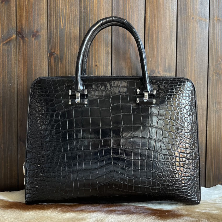 公文包男士商务出差皮包真皮大容量黑色鳄鱼皮手提包高级电脑包
