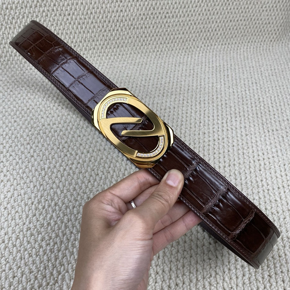 男士皮带鳄鱼皮真皮青中年腰带Z字母水钻扣头裤带时尚带宽3.8cm