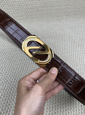 男士皮带鳄鱼皮真皮青中年腰带Z字母水钻扣头裤带时尚带宽3.8cm