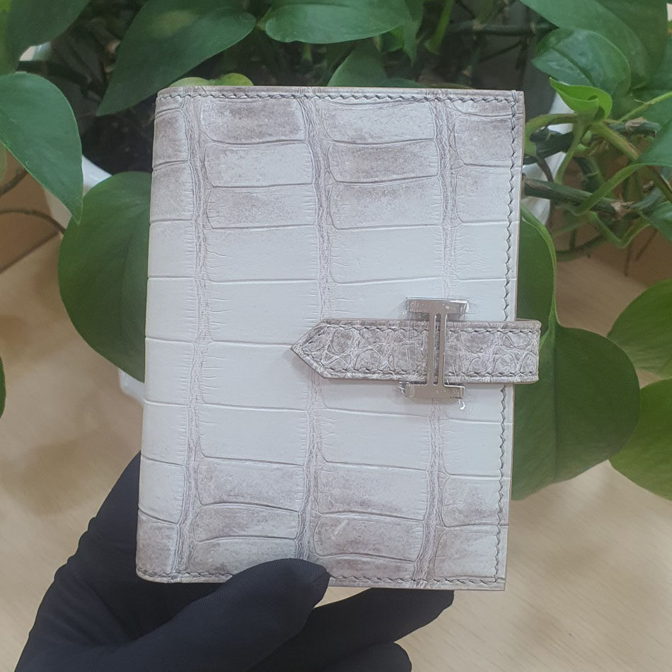 喜马拉雅白尼罗鳄鱼皮钱包短款真皮两折h扣钱夹男女通用零钱皮夹