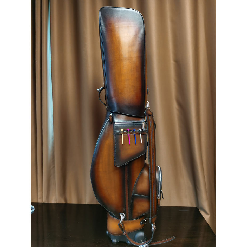 新款擦色牛皮高尔夫球杆包硬壳航空托运包旅行球袋