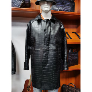 黑色鳄鱼皮男士皮衣皮夹克外套商务休闲皮西服春秋西装风衣
