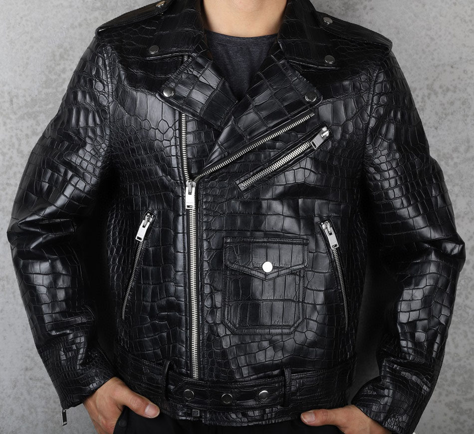 青年皮衣男宽松韩版翻领机车服潮牌上衣鳄鱼皮皮夹克外套潮衣服