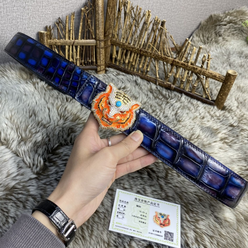 皮带男士虎头平滑扣铜扣头真皮休闲商务裤带中年轻人鳄鱼皮腰带