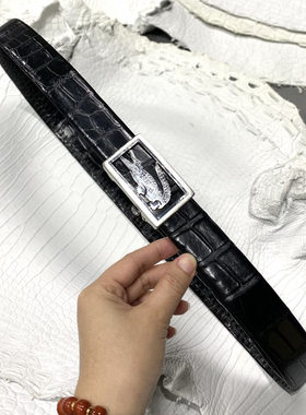 男士皮带真皮自动扣腰带双面鳄鱼皮商务休闲裤带不锈钢扣头3.5cm