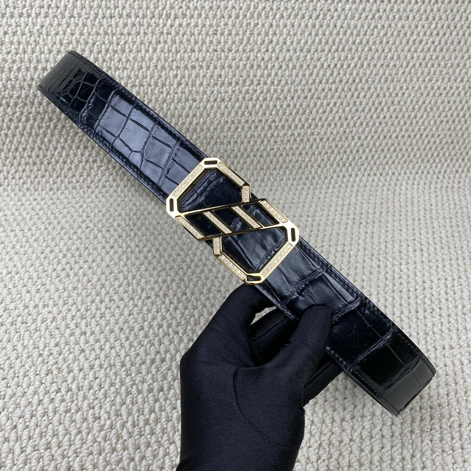 男士新款鳄鱼皮皮带平滑扣腰带男式商务休闲中青年裤带带宽3.8cm