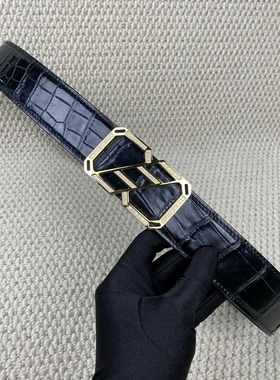 男士新款鳄鱼皮皮带平滑扣腰带男式商务休闲中青年裤带带宽3.8cm