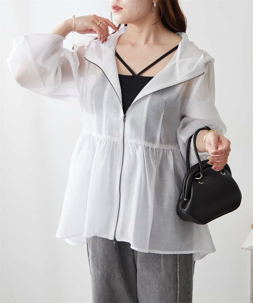 外贸日单 to*co cl*set 两色入 透明荷叶边 WZIP 连帽衫