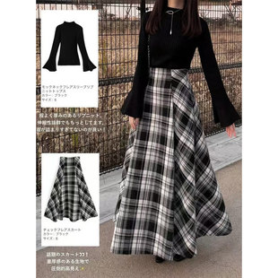 格子显瘦A型大摆长款 26年春季 经典 半身裙 新款 外贸日单