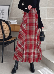 福利款 GL外贸日单秋冬新品 毛呢格纹半身裙