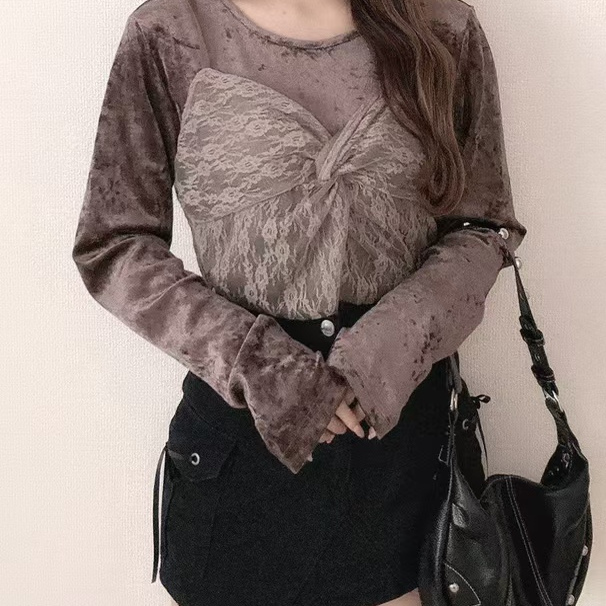 外贸日单 GL 天鹅绒上衣 x 蕾丝紧身胸衣套装[pp184]