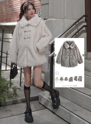 外贸日单 GL 女士金属扣仿皮草中长款大衣冬季保暖加绒外套