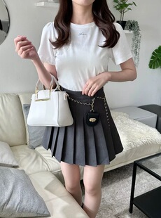 腰带款 百褶裙 灰色高腰A字半身裙女短款 外贸日单