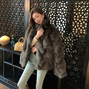 米贝拉 2025新款网红狐狸毛皮草外套女立领显瘦年轻款毛毛大衣女
