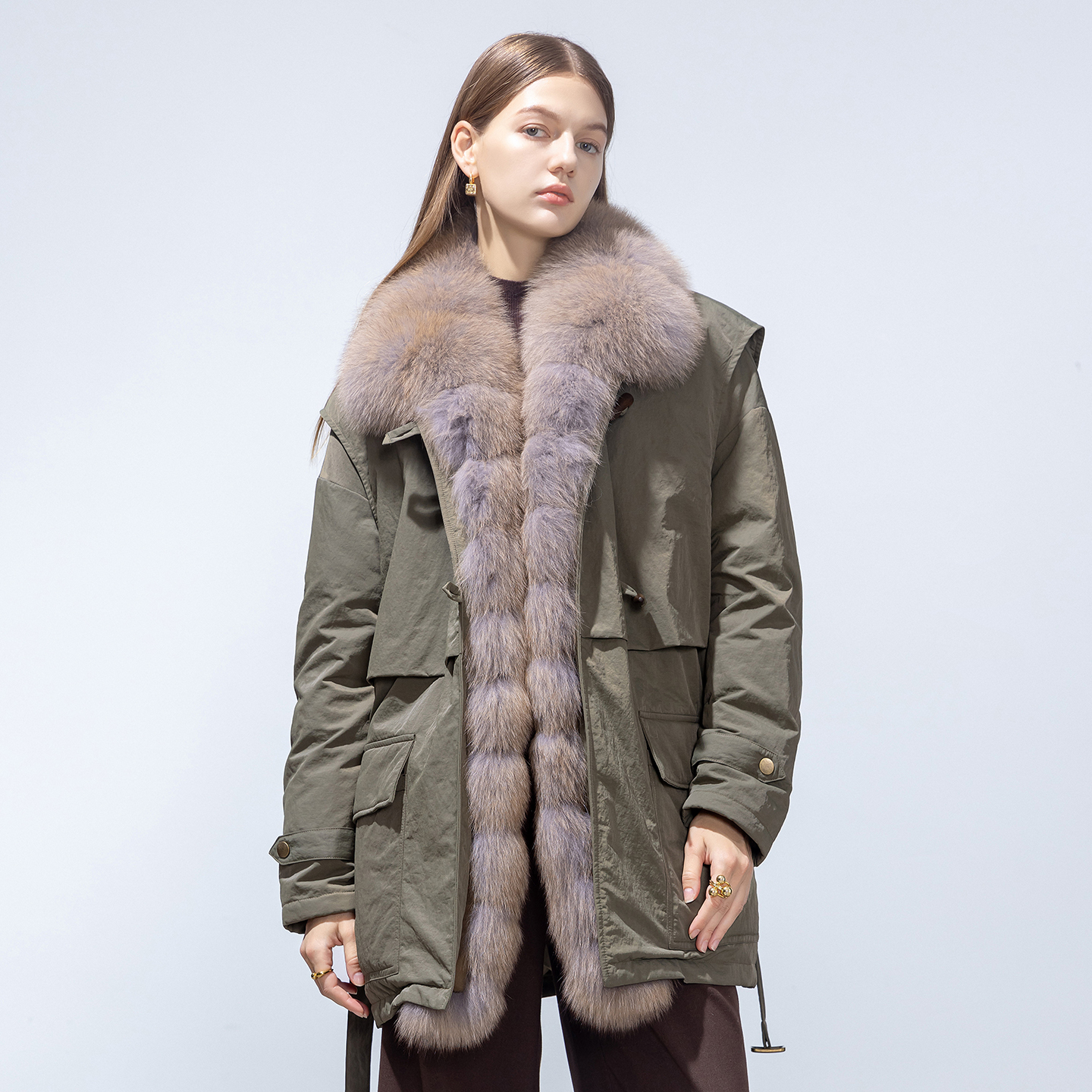 GHJOD90白鹅绒皮草派克服外套女