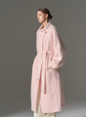 GHJOD studio 重磅“软黄金”山羊绒&桑蚕丝羊毛拉绒中长款大衣女