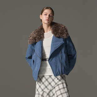羊卷毛皮毛一体毛领90白鹅绒羽绒派克服女 苍蓝绒语 GHJOD studio