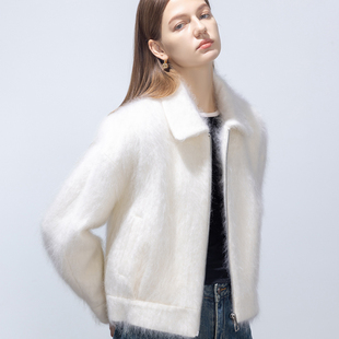 羊绒羊毛拉绒短款 GHJOD 小皮草 轻奢 小翻领毛呢外套女 studio