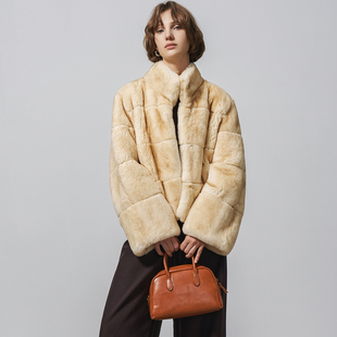 GHJOD studio进口雷克斯獭兔毛皮草外套女立领皮毛一体兔毛毛大衣