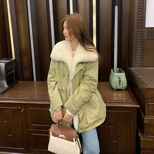 GHJOD studio可脱卸毛领胎羊卷毛皮毛一体90白鹅绒皮草羽绒派克服