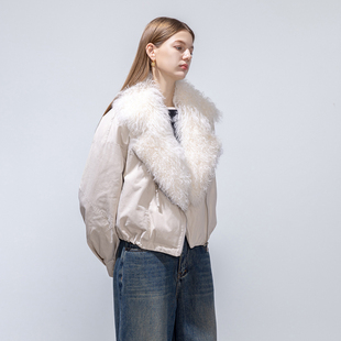 GHJOD 胎羊卷毛皮毛一体90白鹅绒羽绒服真皮草派克外套女 studio