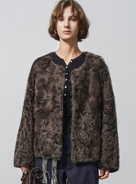 GHJOD studio 轻薄0压感奢暖老钱小湖羊天然卷皮毛一体皮草外套女