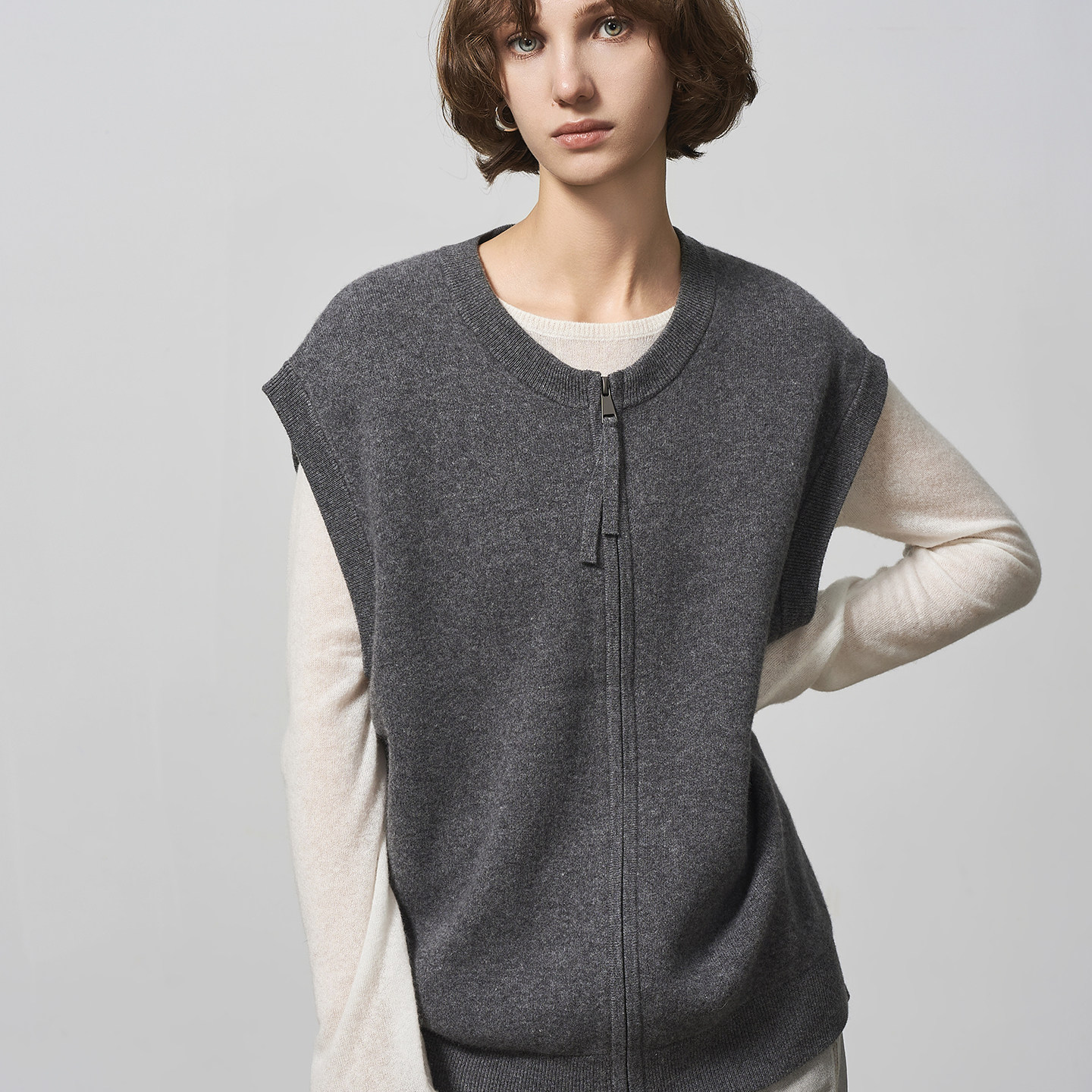 GHJOD studio 110支超细羊毛羊绒抗起球处理休闲款针织开衫背心女