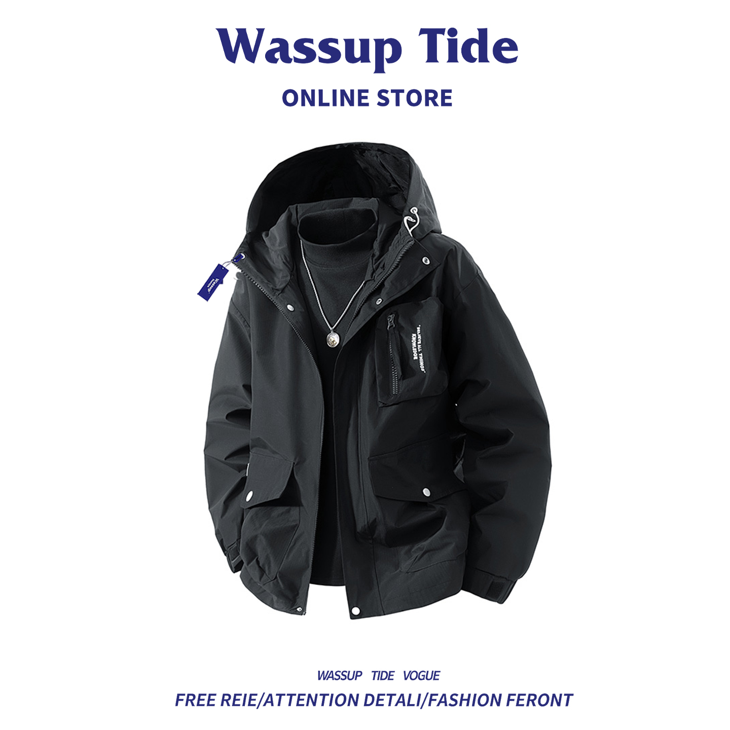 WASSUPTIDE潮牌复古皮衣夹克