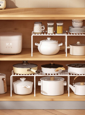 可伸缩铁艺加厚分层碗碟锅架厨房调料瓶整理架置物架storage rack