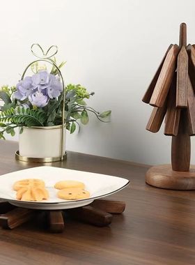 一棵树黑胡桃隔热垫小树餐垫杯垫木质圆形防烫垫wooden placemats