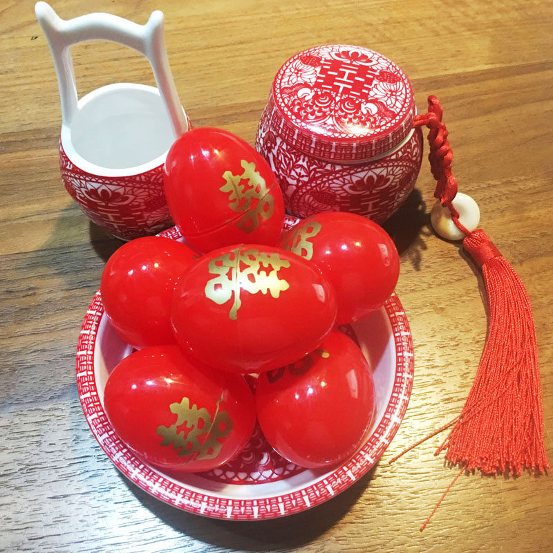 结婚用品塑料结婚喜蛋壳大号喜字红蛋壳满月回礼包装红鸡蛋壳