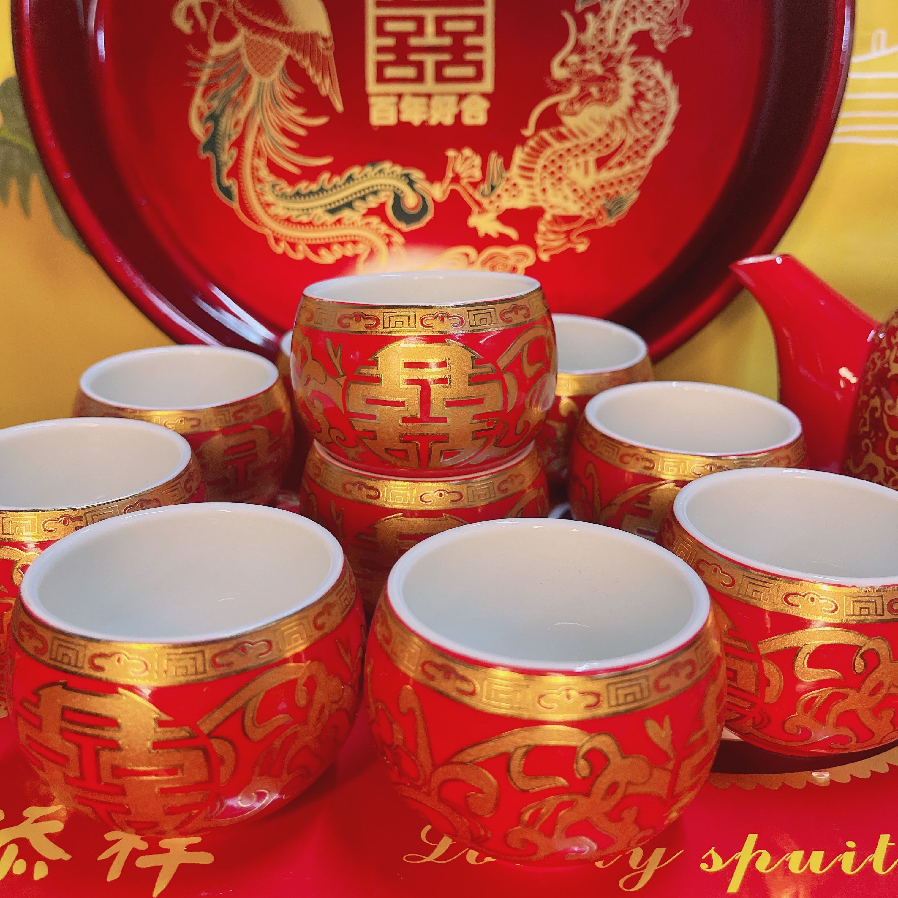 结婚敬茶杯敬酒套装女方陪嫁婚礼茶具改口喜杯子婚庆用品大全礼盒