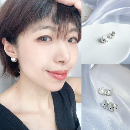 韩式 甜酷风 甜美系波点复古银色金属拉丝耳扣 耳钉 耳环 925银针