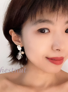 清冷花朵耳坠 不规则金属肌理 复古温柔撞色手工耳饰女