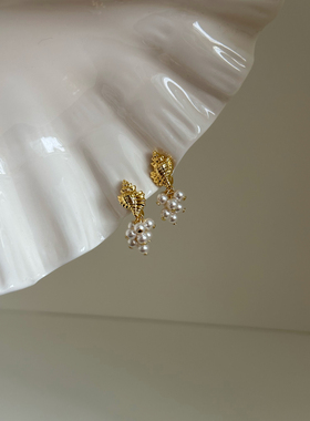 小众高级设计感 精致小海螺 珍珠流苏耳环耳针 无痛无耳洞耳夹女