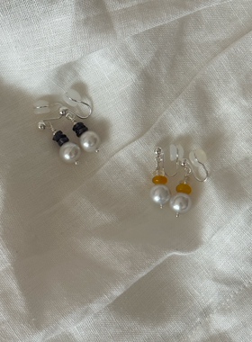 天然淡水珍珠 堇青石蜜蜡耳环自然质朴 秋冬气质 无痛无耳洞耳夹