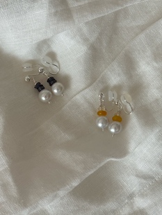 天然淡水珍珠 無痛無耳洞耳夾 秋冬氣質(zhì) 堇青石蜜蠟耳環(huán)自然質(zhì)樸