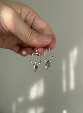 手工原创碎银子绿紫晶 仙气十足精致耳环 无痛无耳洞耳夹女