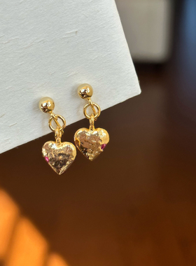 日韩可爱精致 爱心金色银色熔岩复古耳环 无痛无耳洞耳夹女