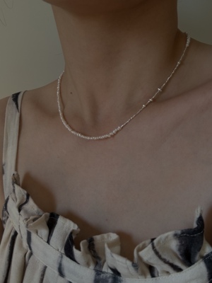 天然淡水珍珠碎银子项链锁骨链 超细990足银泰国进口手工银精致款