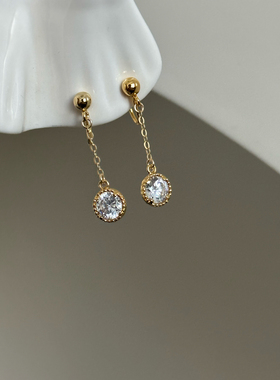 超闪锆石 基础经典一颗钻耳环 中长款仙女气质款 百搭 无痛耳夹女