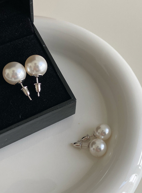 极简高级感 质感正圆强光复古S家珍珠耳钉Plnt同款耳环fever博主