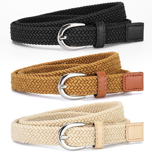 新款男女儿童弹力帆布编织腰带黑白卡其军绿玫红色松紧军训裤皮带