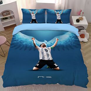 2024新款曼联足球梅西全棉四件套纯棉C罗姆巴佩床单被套内马尔学