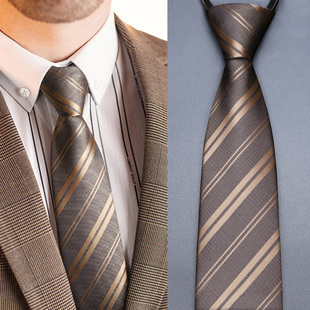 棕色复古领带男士正装西服配饰香槟金免打结懒人商务拉链式结婚潮