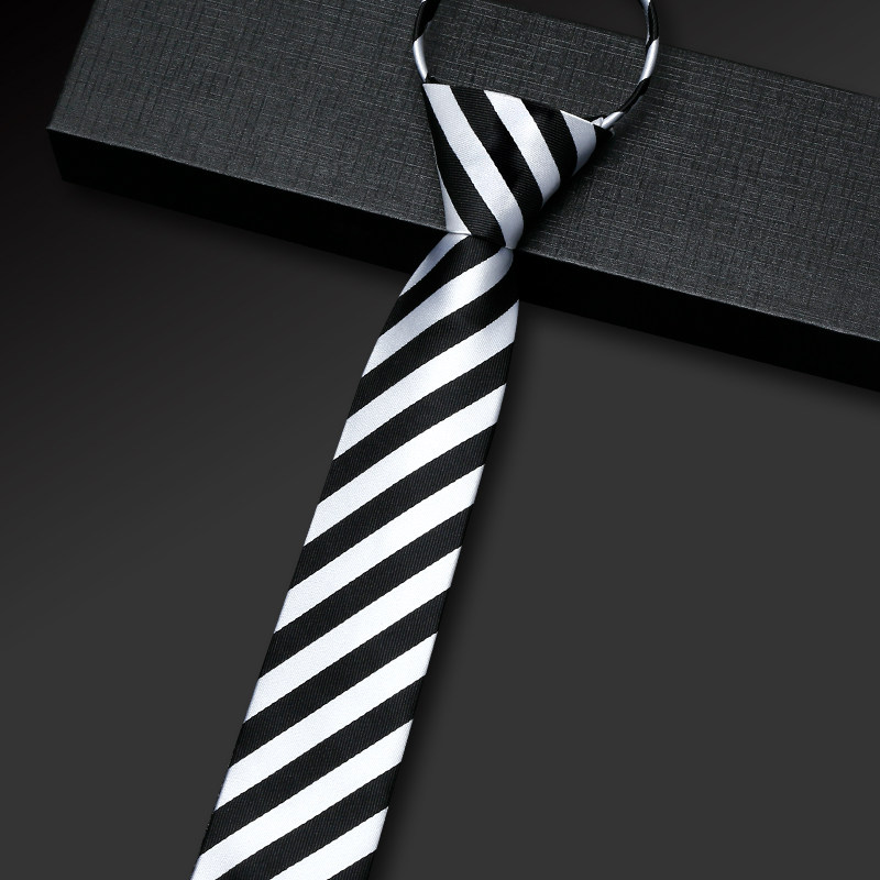 黑色条纹领带男拉链式韩版潮流窄细一拉得学生dk西装懒人个性时尚